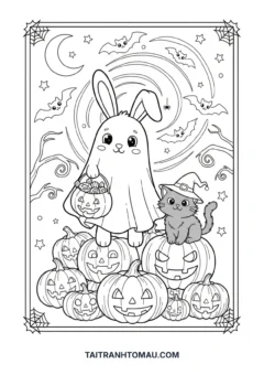 Tranh tô màu thỏ halloween