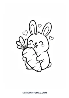 Tranh tô màu thỏ cute thỏ ôm cà rốt