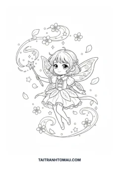 Tranh tô màu anime chibi cute tiên nữ chibi