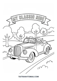 Coloring page of a happy family birthday party celebration