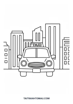 Tranh tô màu xe taxi thành phố