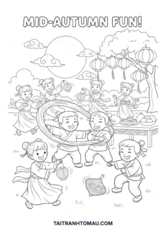 Tranh tô màu Trung thu đẹp nhất trò chơi đêm trung thu