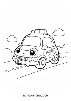 Tranh tô màu xe cảnh sát chibi