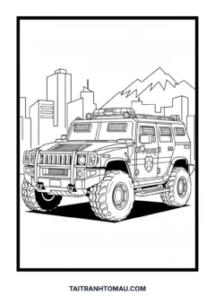 Tranh tô màu xe cảnh sát Hummer