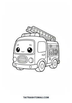 Tranh tô màu xe cứu hỏa đẹp phong cách chibi dễ thương
