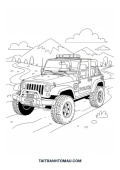 Tranh tô màu xe Jeep cảnh sát