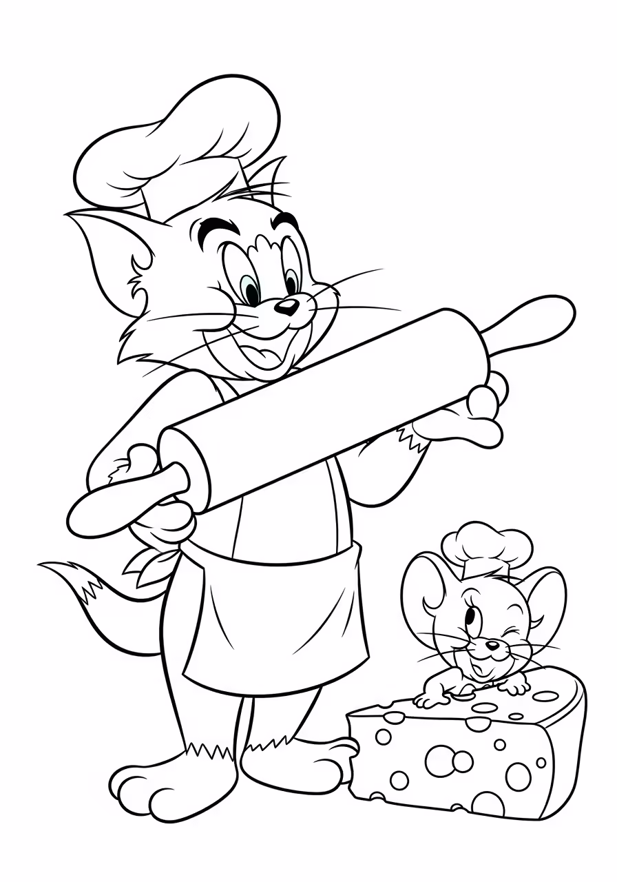 99+ Free Tom and Jerry Coloring Pages (Printable A4) 2 Coloring sheet of Tom and Jerry chasing each other in the kitchen