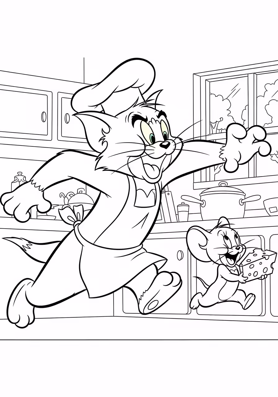 99+ Free Tom and Jerry Coloring Pages (Printable A4) 3 Tom and Jerry coloring page showing Tom stuck in a fence while chasing Jerry