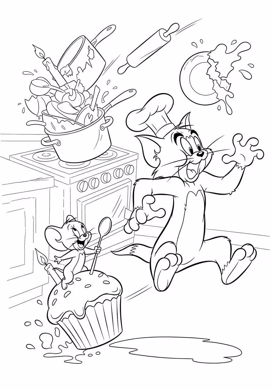 99+ Free Tom and Jerry Coloring Pages (Printable A4) 5 Cute Tom and Jerry coloring page of them playing music together happily