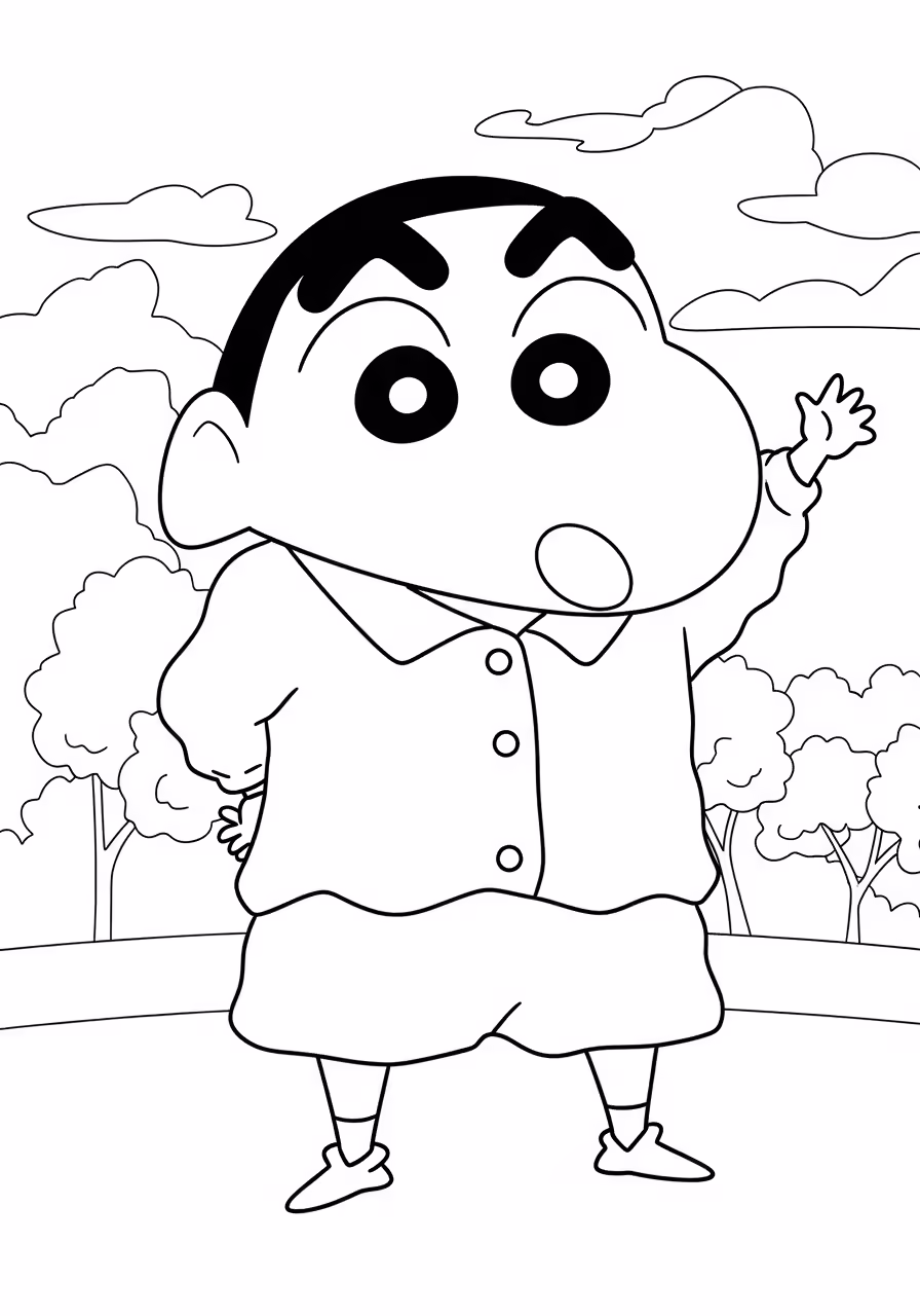 30+ Free Printable Shin Chan Coloring Pages (Cute & Funny for Kids, A4) 4 Shin Chan coloring page featuring the happy Nohara family