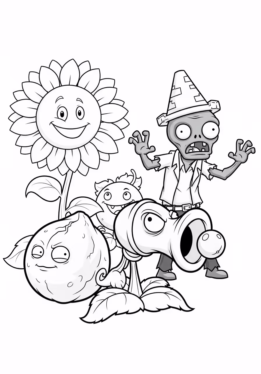 Tải 99+ Tranh Tô Màu Plants vs Zombie (Hoa Quả Nổi Giận) Miễn Phí Cho Bé 5 Tranh tô màu cuộc chiến giữa cây và zombie trong game Plants vs Zombies