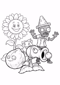 Tranh tô màu Plants vs Zombie cây và zombie đối đầu