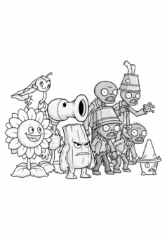 Tranh tô màu Plants vs Zombie Peashooter và hoa hướng dương