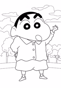 Tranh tô màu Shin Chan cậu bé bút chì cute gia đình hạnh phúc