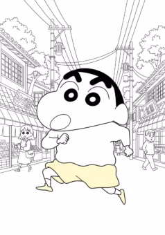 Tranh tô màu Shin Chan cậu bé bút chì cute ôm chó Bạch Tuyết