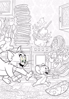 Tranh tô màu Tom and Jerry Jerry đơn giản và phô mai