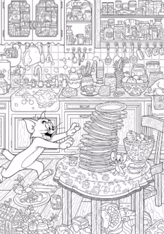 Tranh tô màu Tom and Jerry mèo Tom đang ngủ