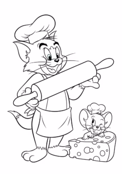 Tranh tô màu Tom and Jerry rượt đuổi trong bếp