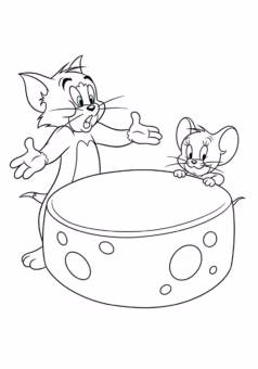 Tranh tô màu Tom and Jerry Tom cầm vợt bắt Jerry