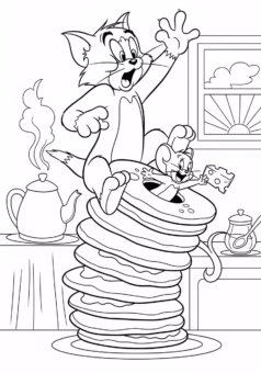 Tranh tô màu Tom and Jerry Tom đơn giản nét to