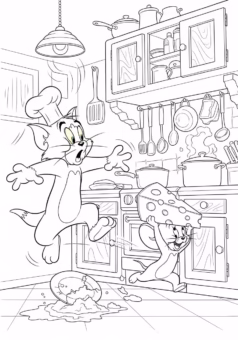 Tranh tô màu Tom and Jerry Tom Jerry và chó Spike