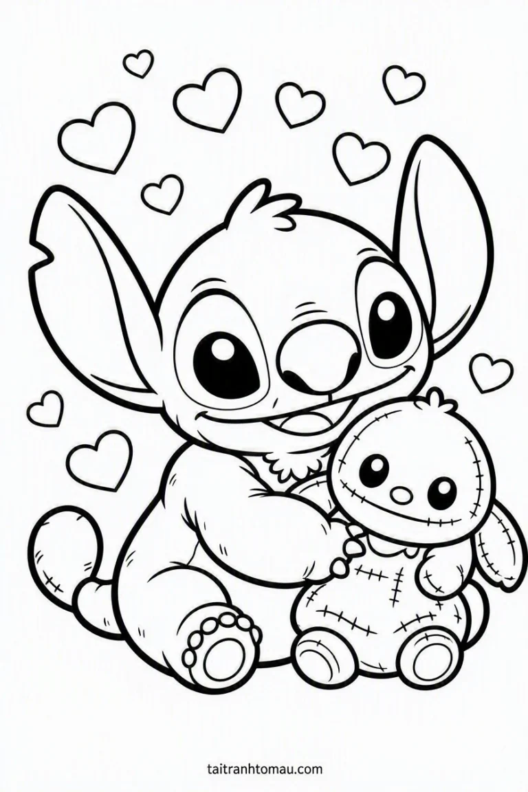 Tranh tô màu Tranh Tô Màu Stitch Cute, Đáng Yêu Cho Bé (Tải Miễn Phí) hình mẫu 4