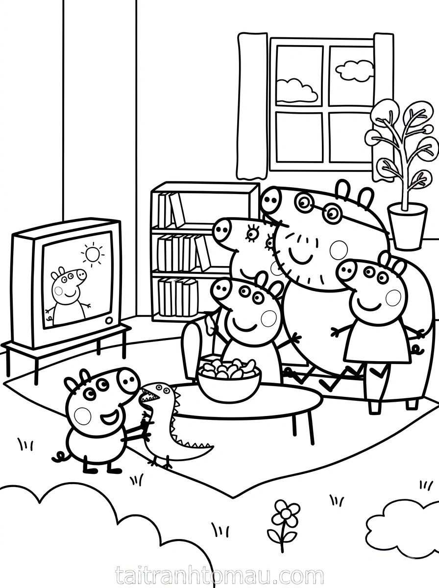 Tranh Tô Màu Peppa Pig Và Gia Đình Heo: Tải Miễn Phí 7 Tranh tô màu peppa pig cùng xem ti vi