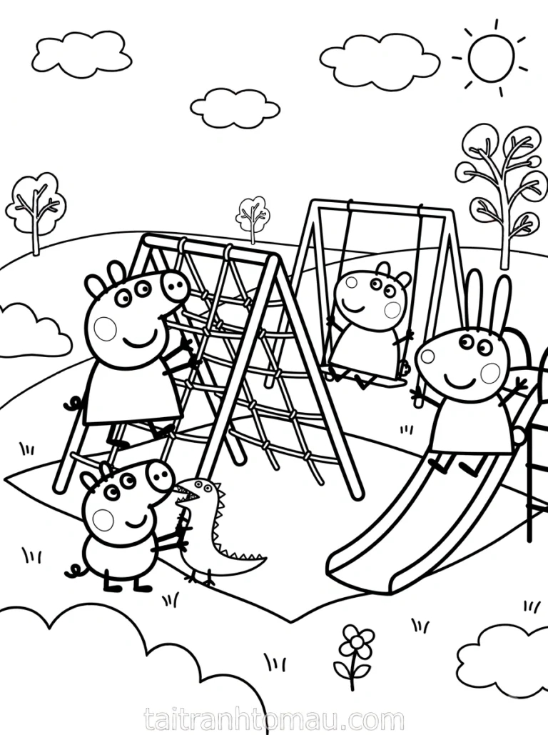 Tranh tô màu peppa pig đi chơi công viên