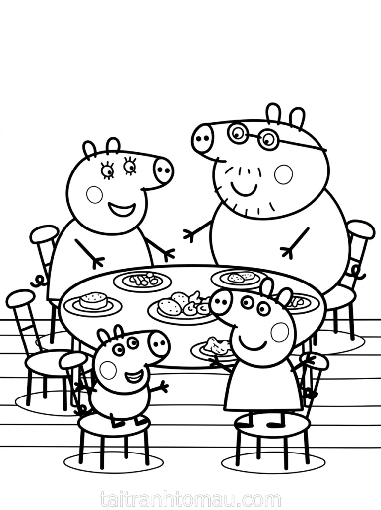 Tranh tô màu peppa pig ăn tối
