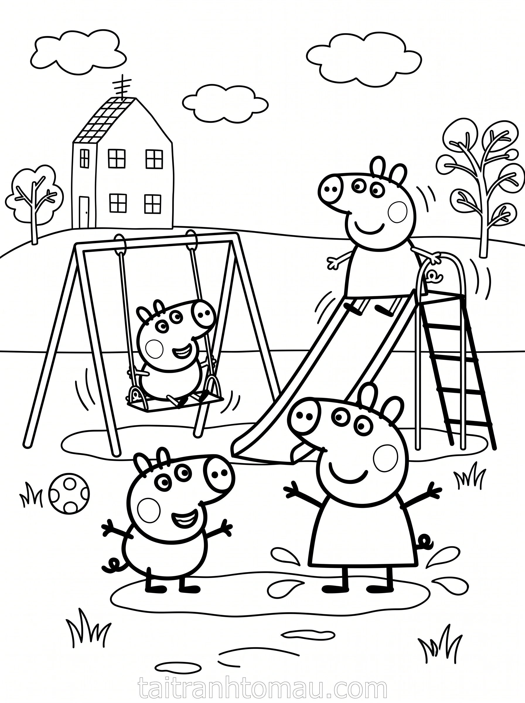 Tranh Tô Màu Peppa Pig Và Gia Đình Heo: Tải Miễn Phí 9 Tranh tô màu peppa pig chơi công viên