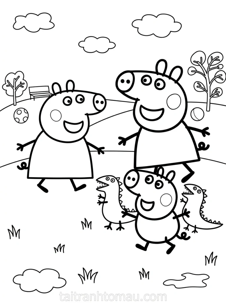 Tranh tô màu peppa pig chơi đùa