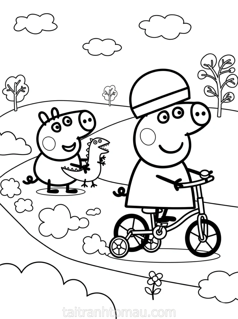 Tranh tô màu peppa pig đạp xe