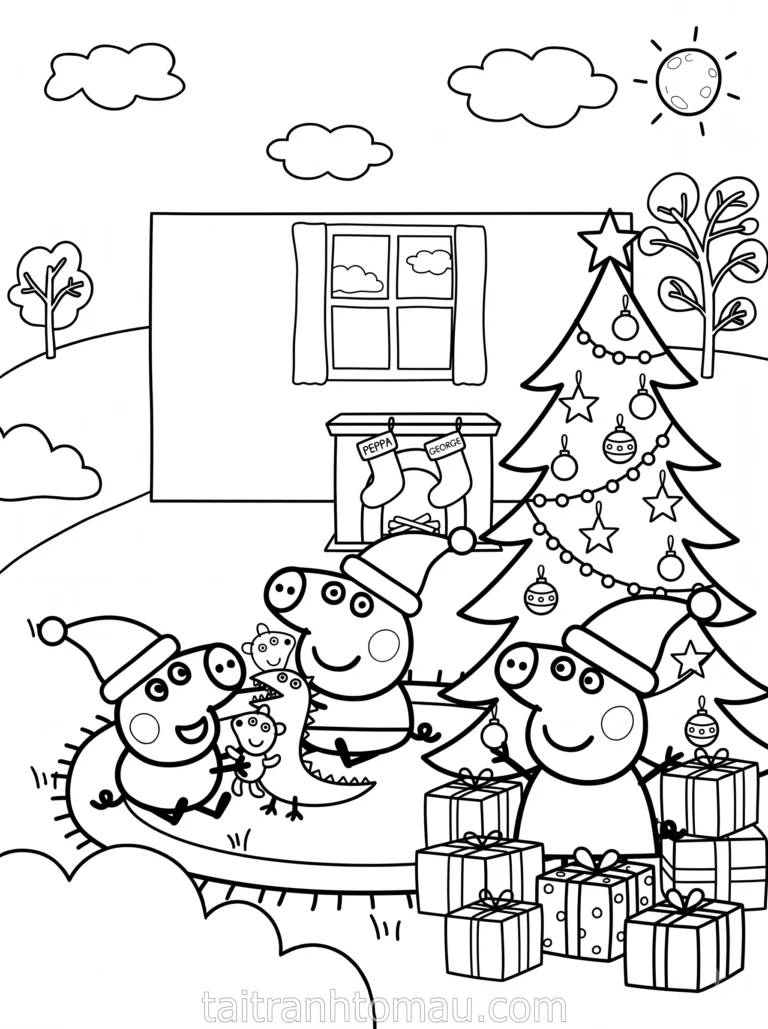 Tranh tô màu peppa pig noel