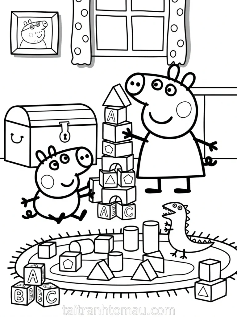 Tranh tô màu peppa pig xếp hình ở nhà