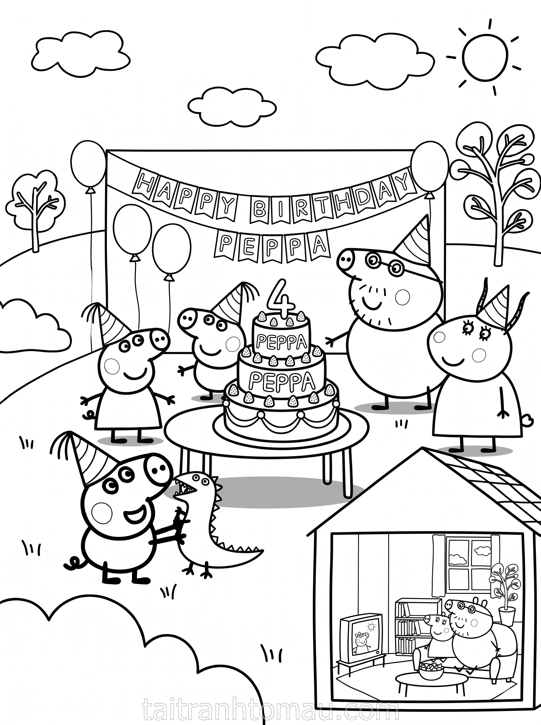 Tranh Tô Màu Peppa Pig Và Gia Đình Heo: Tải Miễn Phí 8 Tranh tô màu peppa pig chúc mừng xinh nhật