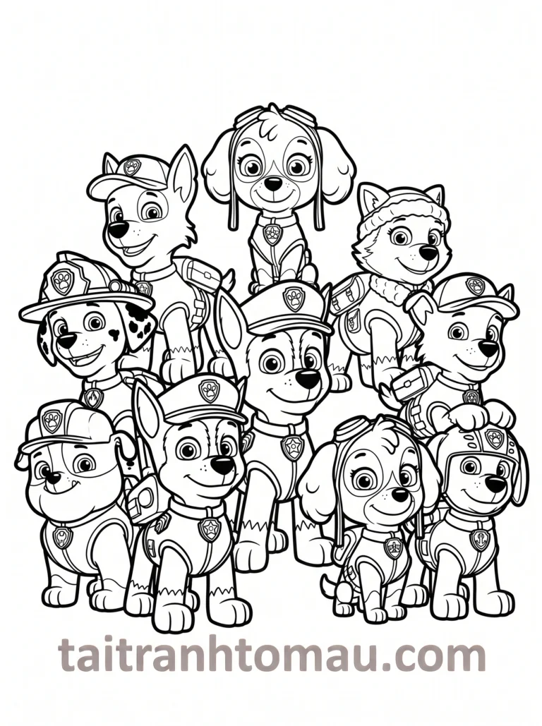 Tranh tô màu tất cả các thành viên Paw Patrol