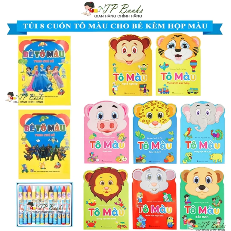 Combo Bộ 8 Cuốn Bé Tô Màu Nhiều Chủ Đề Tặng Màu Sáp