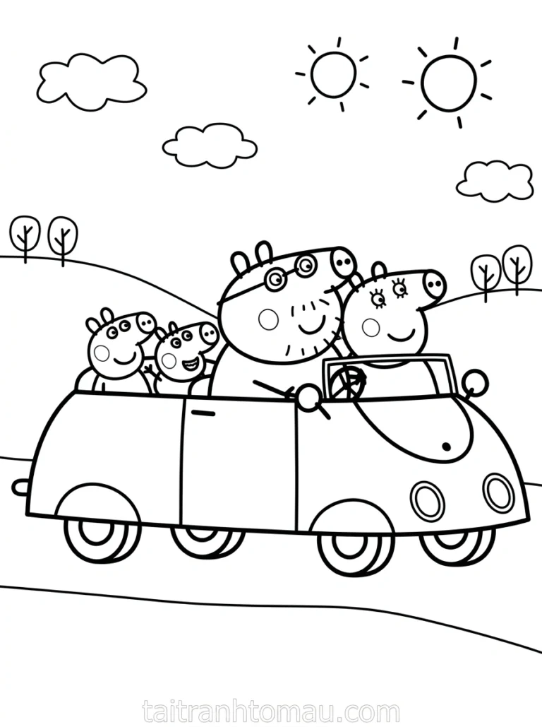 Tranh tô màu peppa pig đi chơi