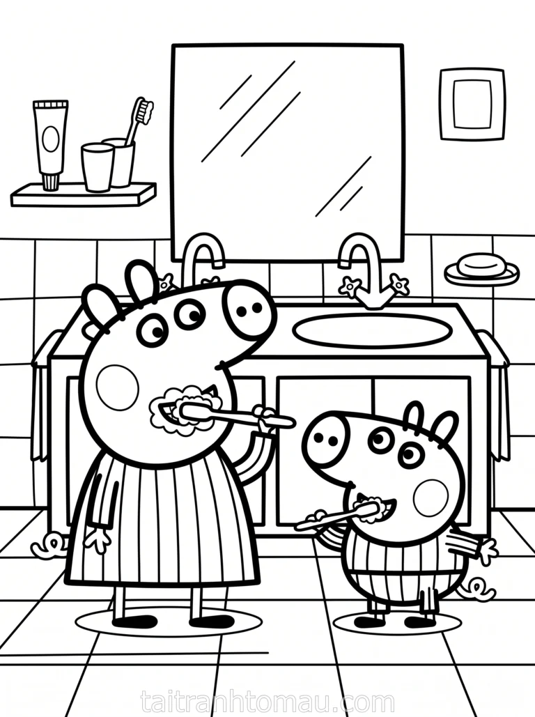Tranh tô màu peppa pig đánh răng