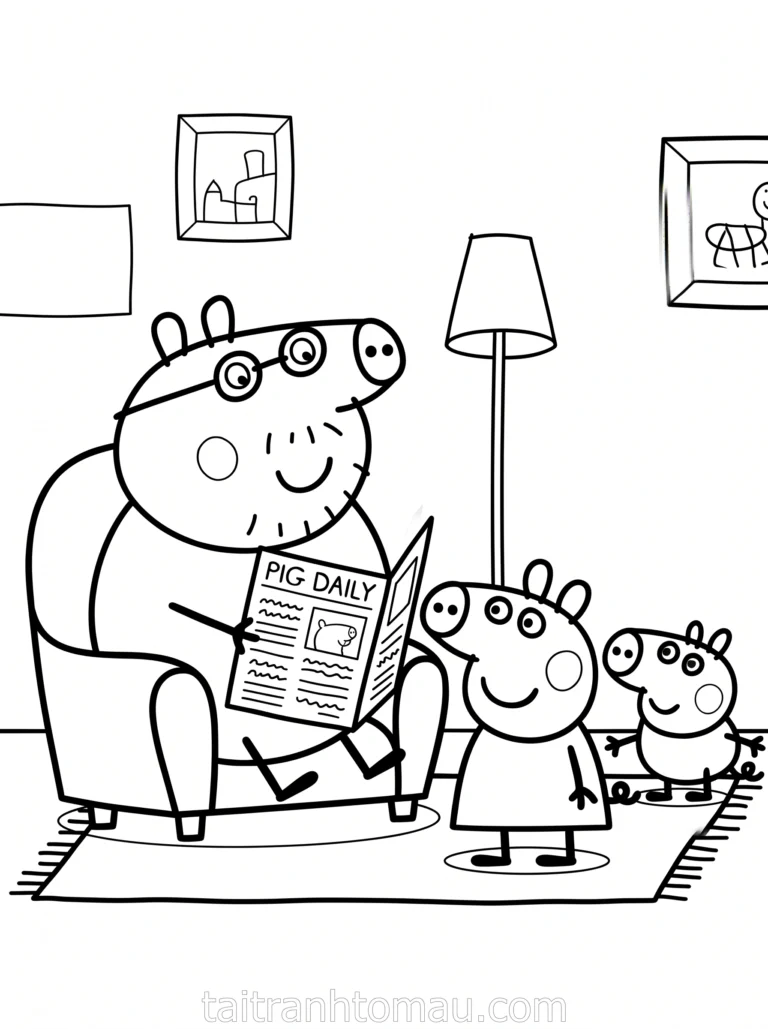 Tranh tô màu peppa pig đọc sách