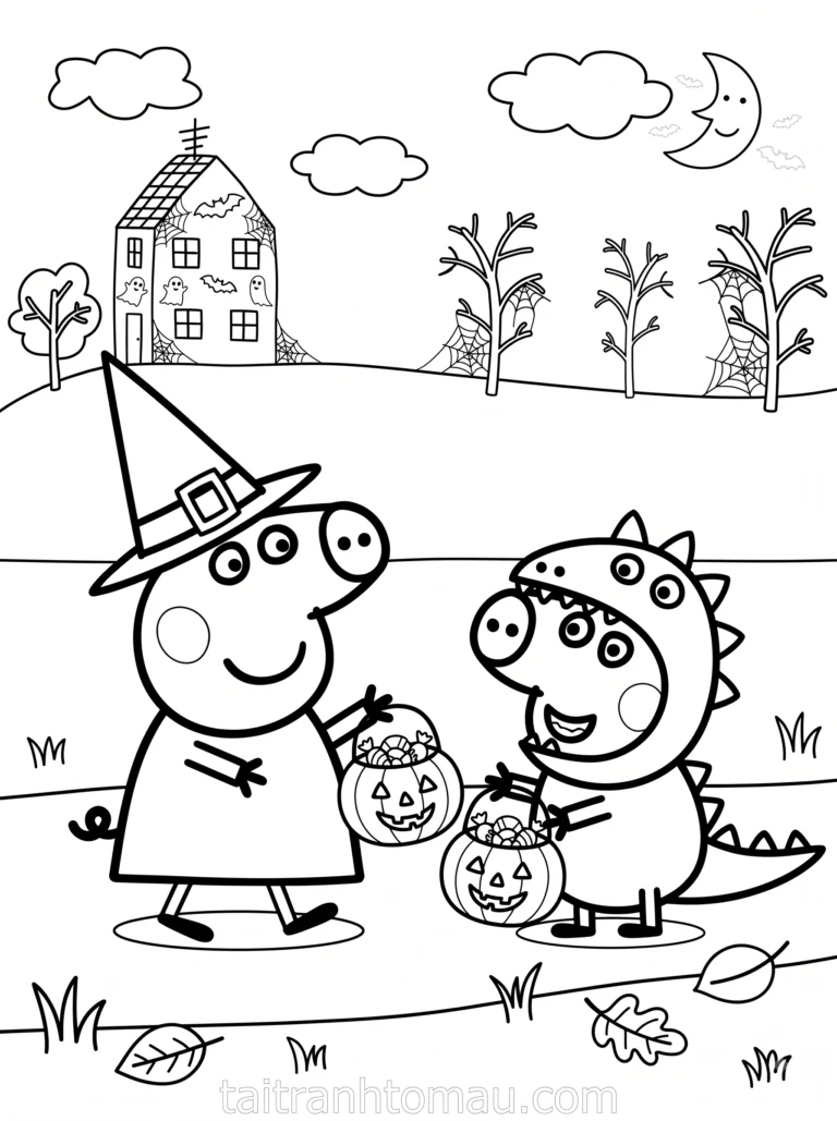 Tranh tô màu peppa pig Hallowen