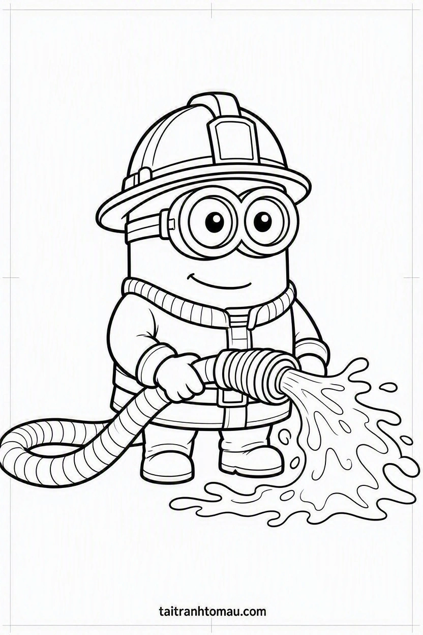 Minion_in_firefighter_gear_holding_a_large_water_hose_with_w