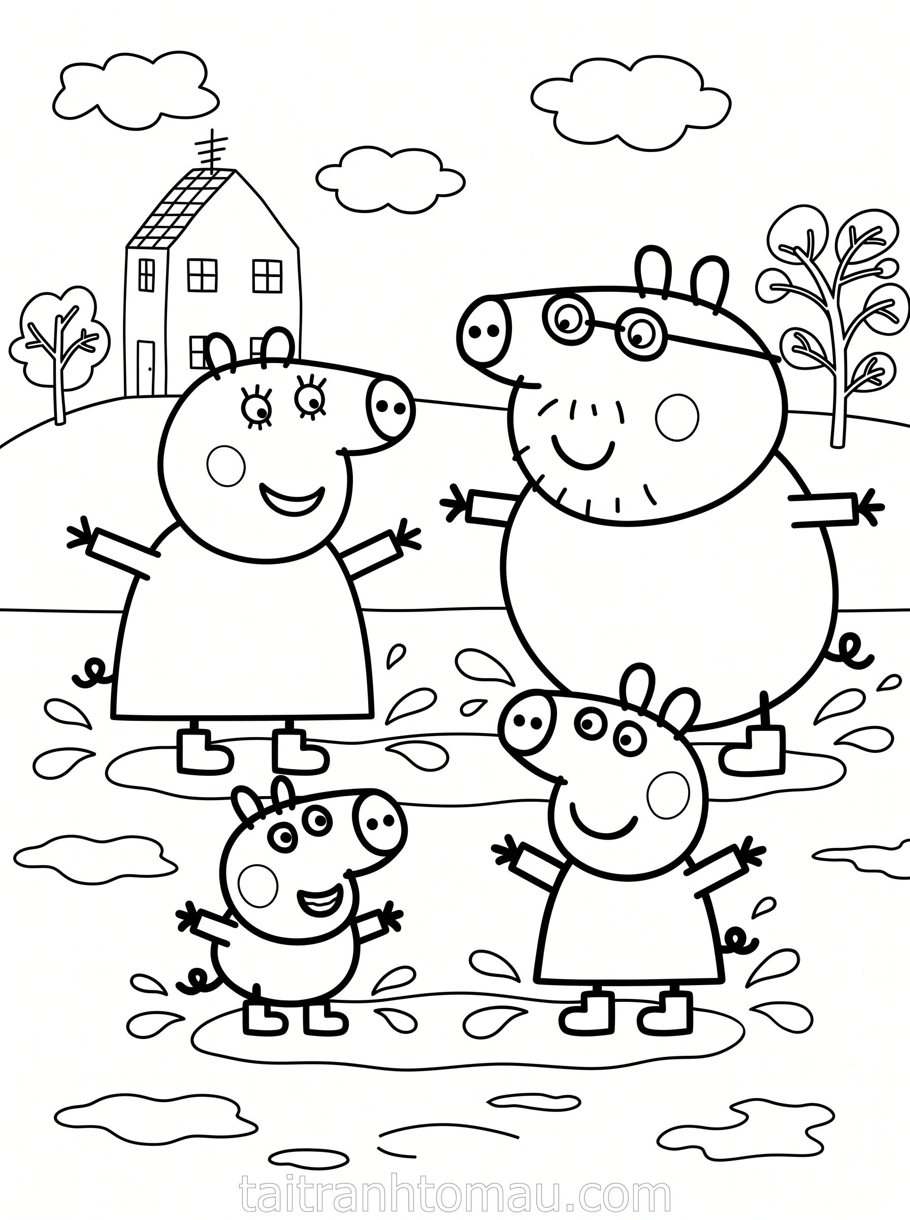 Tranh Tô Màu Peppa Pig Và Gia Đình Heo: Tải Miễn Phí 1 Tranh tô màu gia đình peppa pig