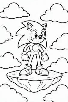 Coloring_page_for_kids_Sonic_standing_on_a_floating_platform