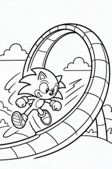 Tranh tô màu Sonic siêu tốc: Sonic bứt tốc xuyên qua vòng lặp khổng lồ