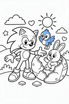 Tranh tô màu Sonic siêu tốc: Sonic giải cứu các bạn thú nhỏ khỏi lồng giam