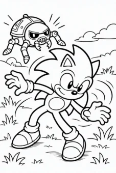 Tranh tô màu Sonic siêu tốc — Sonic nhanh nhẹn né robot bọ cánh cứng Badnik