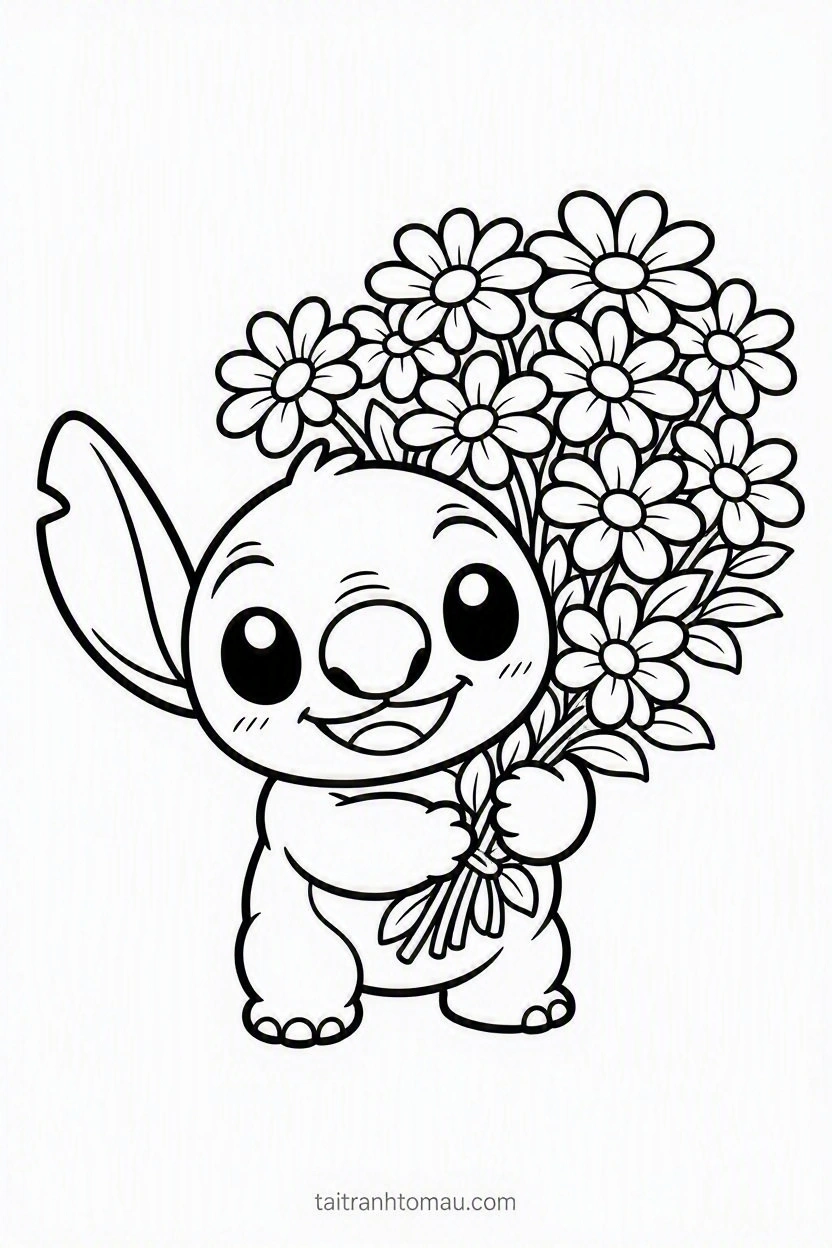 Chibi_Stitch_holding_a_huge_bouquet_of_blooming_daisies_swee