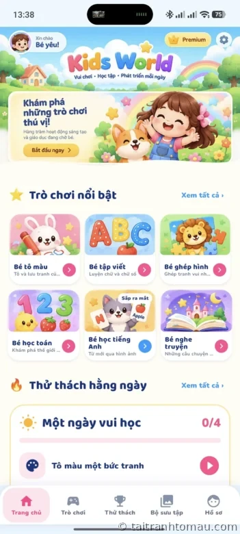 Kids World: Một thế giới tô màu, tập viết, học toán và ghép hình cho bé 1 giới thiệu app kids world cho bé