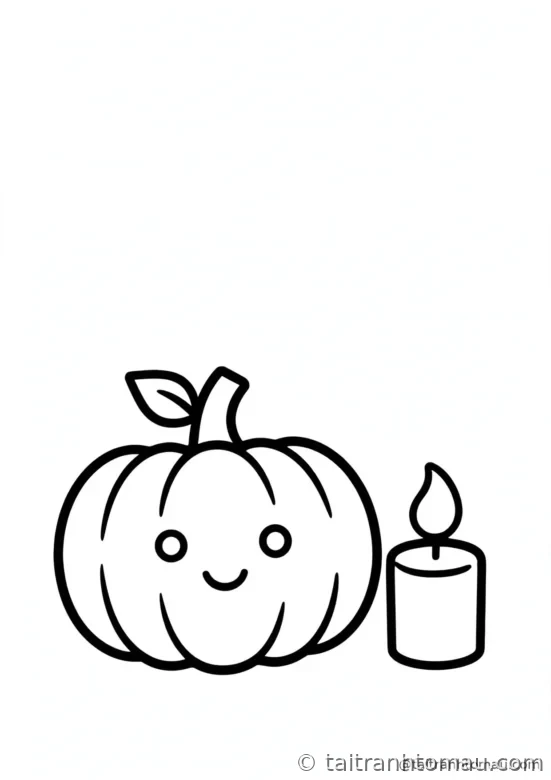 tranh tô màu bí ngô halloween: bí ngô bên ngọn nến cháy dịu dàng